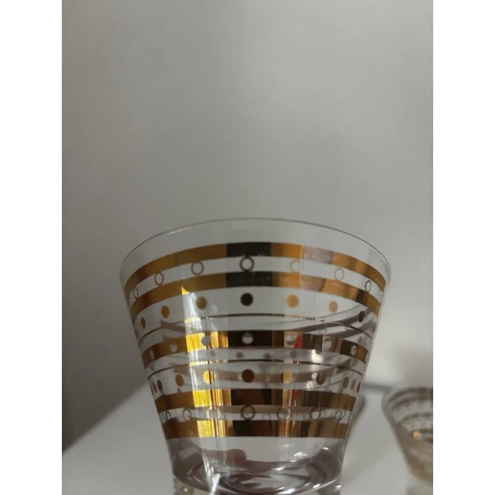 5 Vintage MCM Art Deco Dessert Cocktail Martini Glasses Flared Gold Rim 1960s
